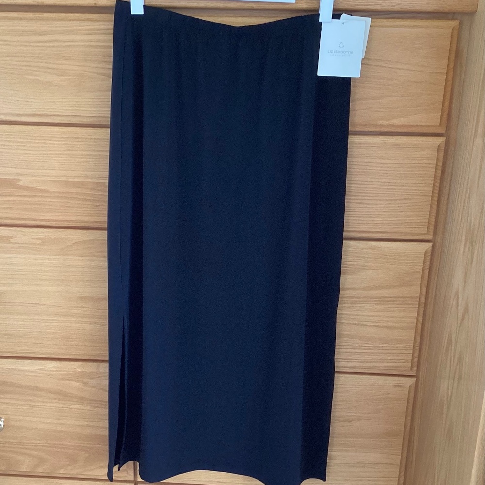 NWT Liz Claiborne Liz & Co. Petite Black Elastic Pull-On Stretch Maxi Skirt Sz M